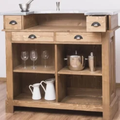 Casa Padrino Landhausstil Theke Naturfarben / Silber 120 x 65 x H. 107 cm - Massivholz Thekentisch mit verzinkter Tischplatte - Barmöbel im Landhausstil