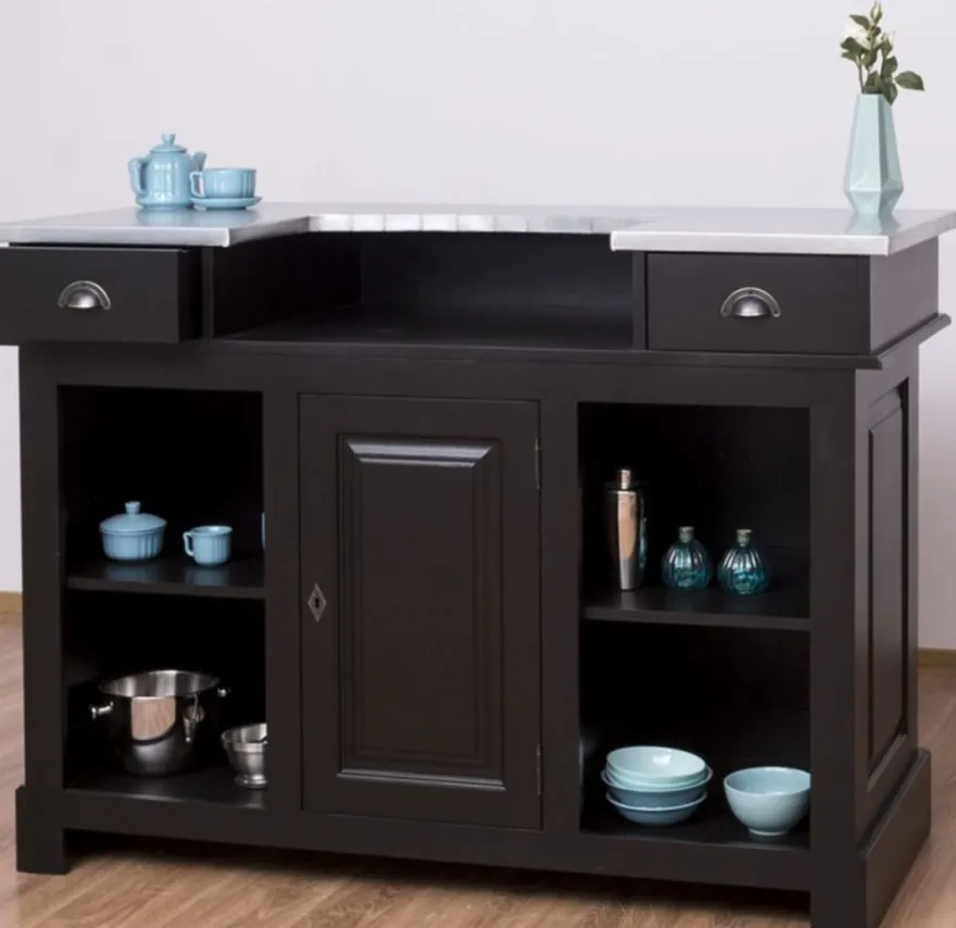 Casa Padrino Landhausstil Theke Schwarz / Silber 150 x 65 x H. 107 cm - Massivholz Thekentisch mit verzinkter Tischplatte - Barmöbel im Landhausstil