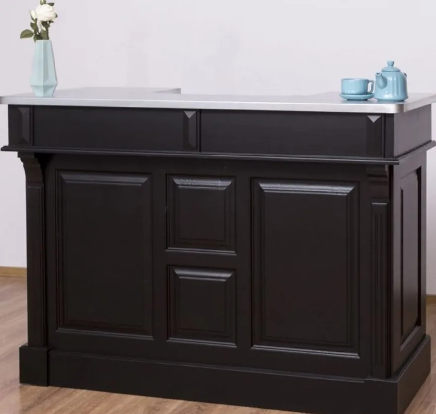 Casa Padrino Landhausstil Theke Schwarz / Silber 150 x 65 x H. 107 cm - Massivholz Thekentisch mit verzinkter Tischplatte - Barmöbel im Landhausstil