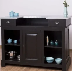 Casa Padrino Landhausstil Theke Schwarz / Silber 150 x 65 x H. 107 cm - Massivholz Thekentisch mit verzinkter Tischplatte - Barmöbel im Landhausstil