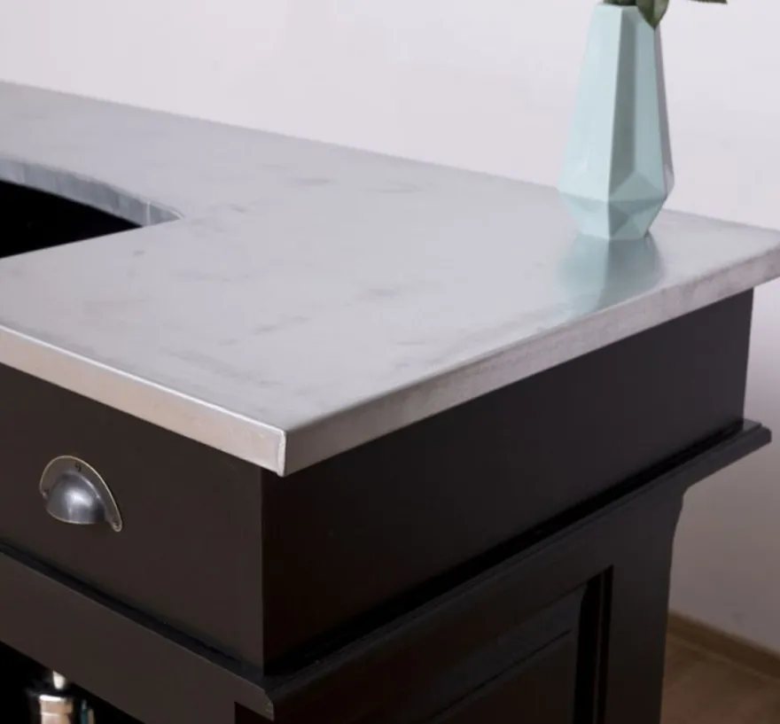 Casa Padrino Landhausstil Theke Schwarz / Silber 150 x 65 x H. 107 cm - Massivholz Thekentisch mit verzinkter Tischplatte - Barmöbel im Landhausstil
