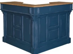 Casa Padrino Landhausstil Theke Antik Dunkelblau / Naturfarben 140 x 140 x H. 107 cm - Thekentisch mit 2 Schubladen - Landhausstil Möbel