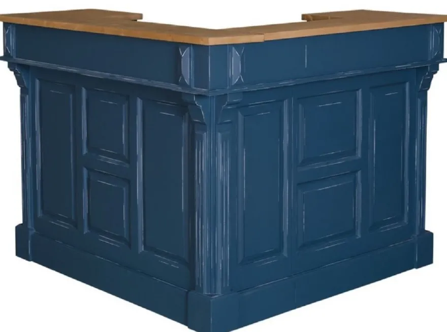 Casa Padrino Landhausstil Theke Antik Dunkelblau / Naturfarben 140 x 140 x H. 107 cm - Thekentisch mit 2 Schubladen - Landhausstil Möbel