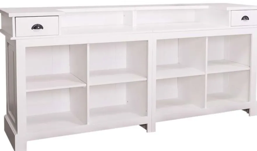 Casa Padrino Landhausstil Theke Weiß 240 x 65 x H. 107 cm - Massivholz Ladentheke mit 2 Schubladen - Landhausstil Möbel