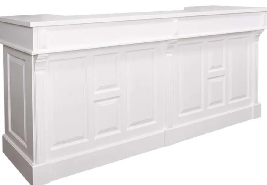 Casa Padrino Landhausstil Theke Weiß 240 x 65 x H. 107 cm - Massivholz Ladentheke mit 2 Schubladen - Landhausstil Möbel