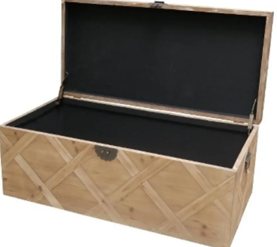 Casa Padrino Landhausstil Truhe Naturfarben 100 x 48 x H. 40 cm - Handgefertigte Holztruhe in Parkettoptik