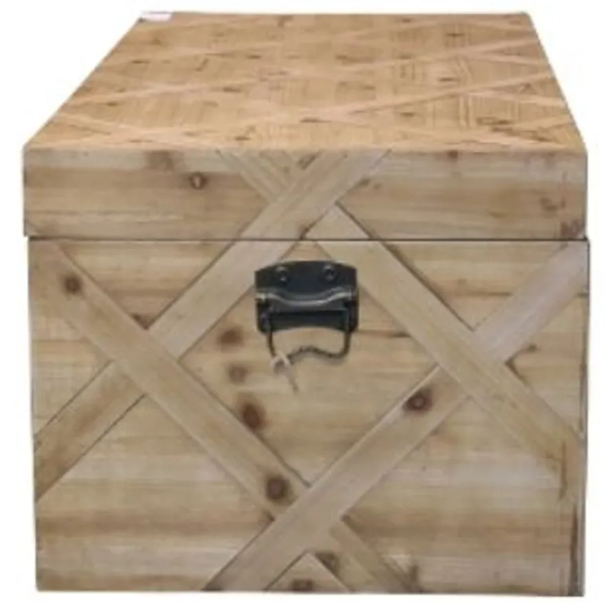 Casa Padrino Landhausstil Truhe Naturfarben 100 x 48 x H. 40 cm - Handgefertigte Holztruhe in Parkettoptik