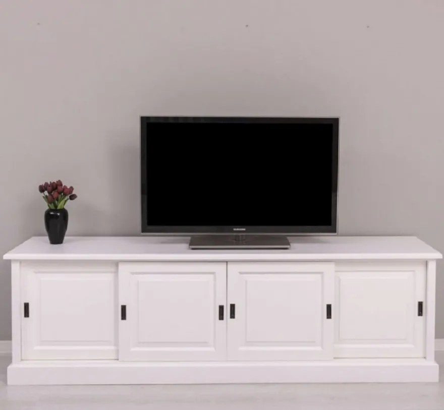 Casa Padrino Landhausstil TV Schrank Weiß 230 x 46 x H. 70 cm - Massivholz Sideboard - Landhausstil Wohnzimmer Möbel