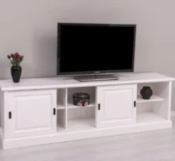 Casa Padrino Landhausstil TV Schrank Weiß 230 x 46 x H. 70 cm - Massivholz Sideboard - Landhausstil Wohnzimmer Möbel