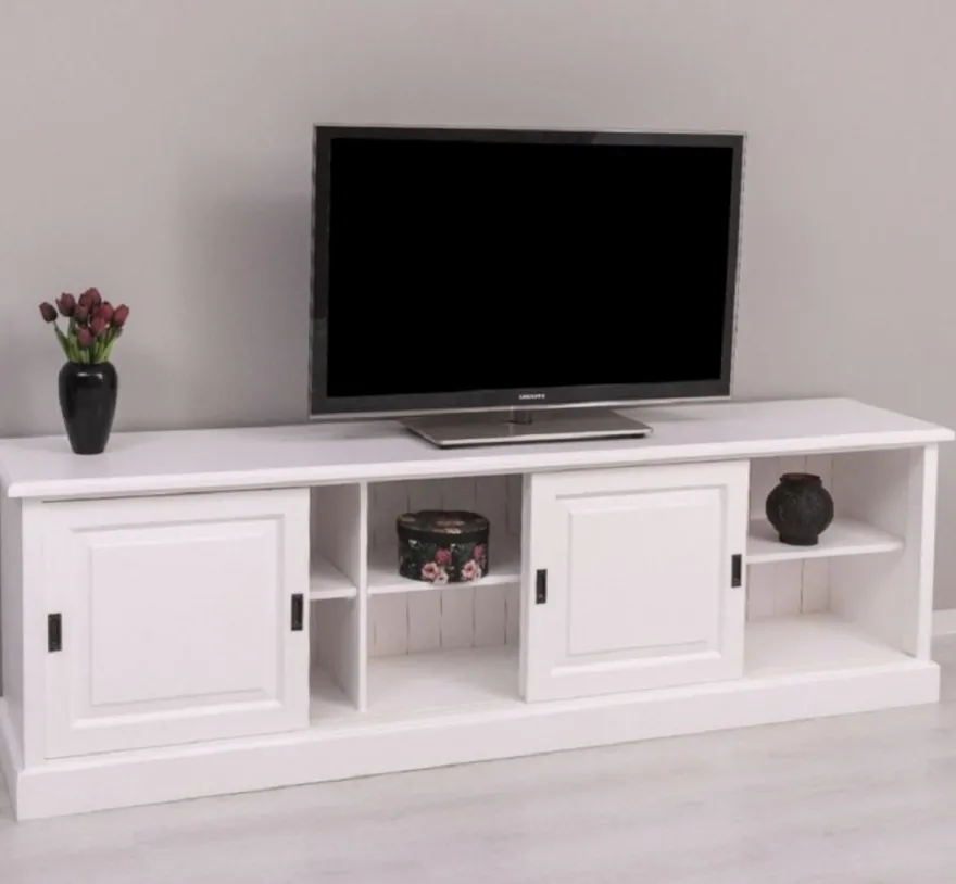 Casa Padrino Landhausstil TV Schrank Weiß 230 x 46 x H. 70 cm - Massivholz Sideboard - Landhausstil Wohnzimmer Möbel