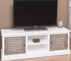 Casa Padrino Landhausstil TV Schrank Weiß / Grau 160 x 46 x H. 56 cm - Massivholz Sideboard - Landhausstil Wohnzimmer Möbel