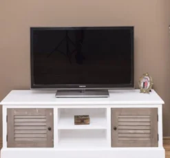Casa Padrino Landhausstil TV Schrank Weiß / Grau 160 x 46 x H. 56 cm - Massivholz Sideboard - Landhausstil Wohnzimmer Möbel