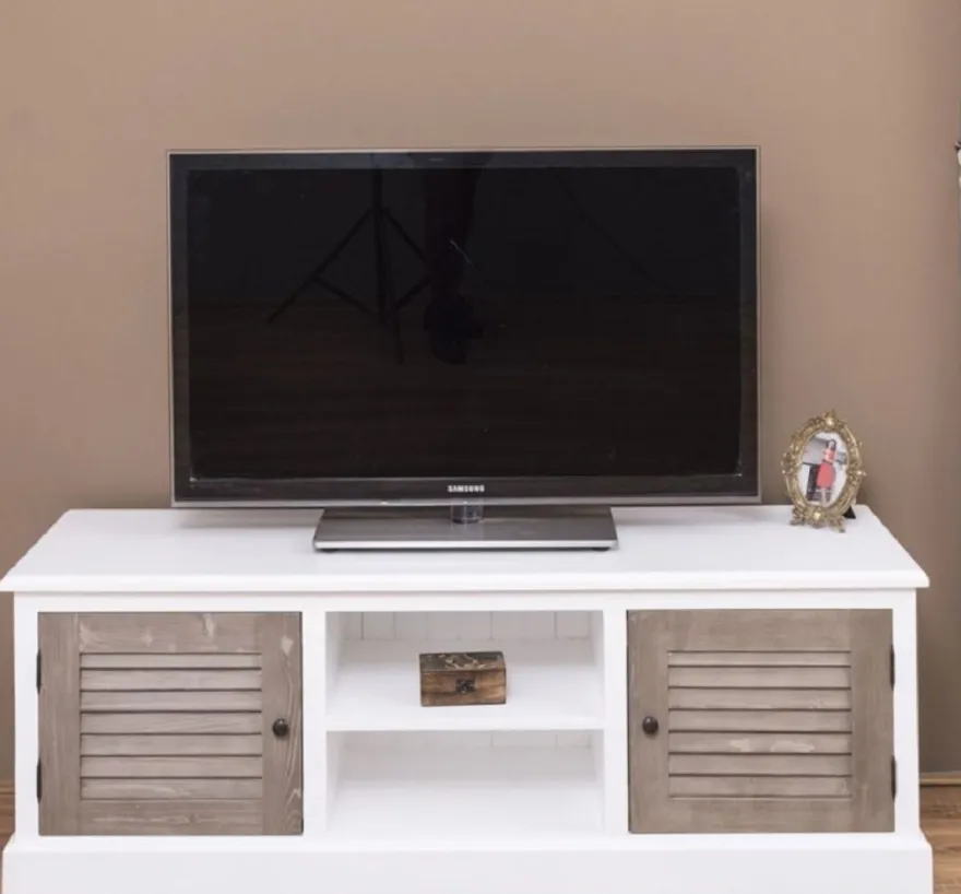 Casa Padrino Landhausstil TV Schrank Weiß / Grau 160 x 46 x H. 56 cm - Massivholz Sideboard - Landhausstil Wohnzimmer Möbel