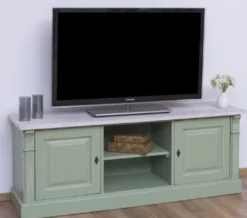 Casa Padrino Landhausstil TV Schrank Grün / Grau 160 x 46 x H. 60 cm - Massivholz Sideboard - Landhausstil Wohnzimmer Möbel