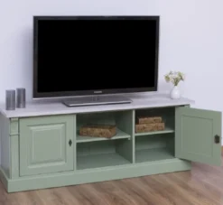 Casa Padrino Landhausstil TV Schrank Grün / Grau 160 x 46 x H. 60 cm - Massivholz Sideboard - Landhausstil Wohnzimmer Möbel