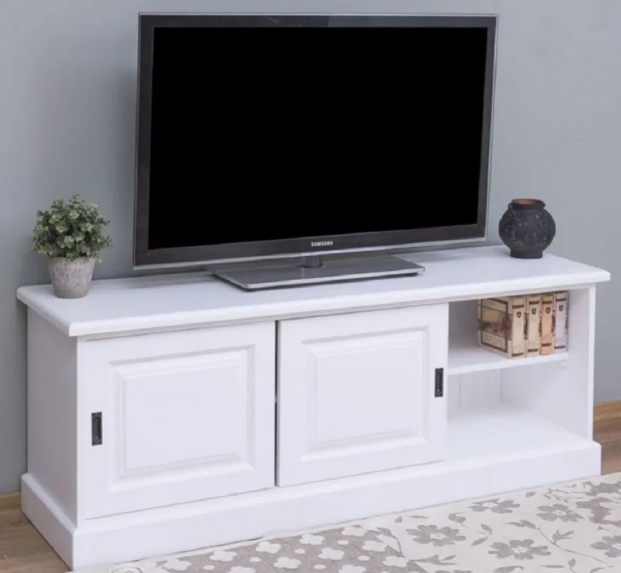 Casa Padrino Landhausstil TV Schrank Weiß 160 x 46 x H. 60 cm - Massivholz Sideboard - Landhausstil Wohnzimmer Möbel
