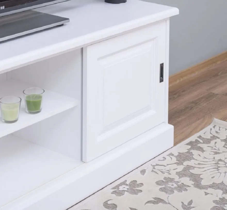 Casa Padrino Landhausstil TV Schrank Weiß 160 x 46 x H. 60 cm - Massivholz Sideboard - Landhausstil Wohnzimmer Möbel