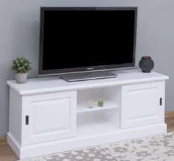 Casa Padrino Landhausstil TV Schrank Weiß 160 x 46 x H. 60 cm - Massivholz Sideboard - Landhausstil Wohnzimmer Möbel