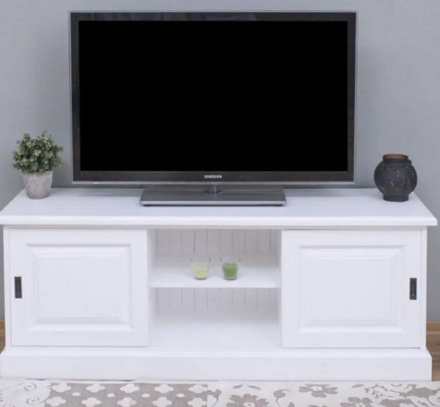 Casa Padrino Landhausstil TV Schrank Weiß 160 x 46 x H. 60 cm - Massivholz Sideboard - Landhausstil Wohnzimmer Möbel
