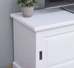 Casa Padrino Landhausstil TV Schrank Weiß 160 x 46 x H. 60 cm - Massivholz Sideboard - Landhausstil Wohnzimmer Möbel