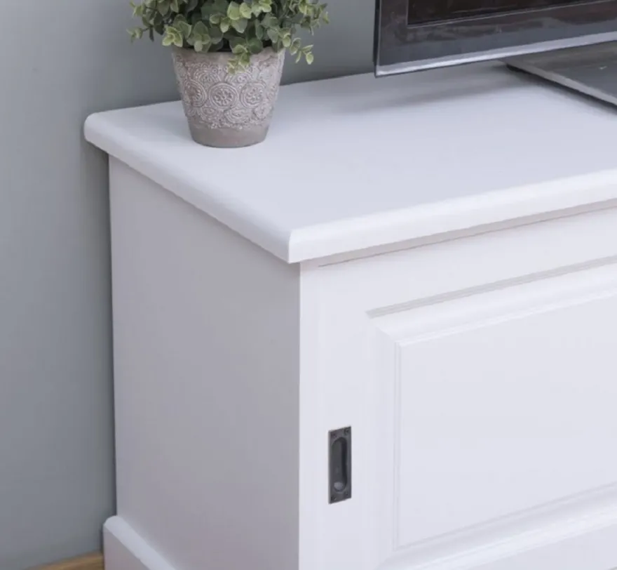 Casa Padrino Landhausstil TV Schrank Weiß 160 x 46 x H. 60 cm - Massivholz Sideboard - Landhausstil Wohnzimmer Möbel
