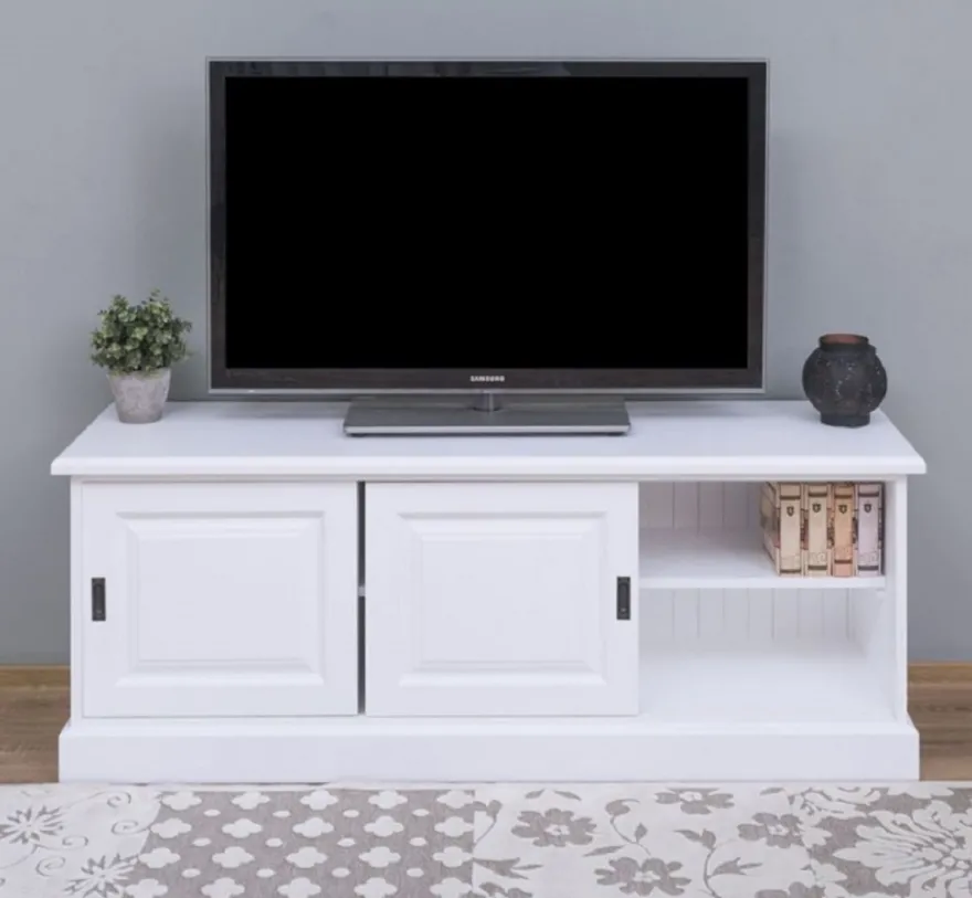 Casa Padrino Landhausstil TV Schrank Weiß 160 x 46 x H. 60 cm - Massivholz Sideboard - Landhausstil Wohnzimmer Möbel