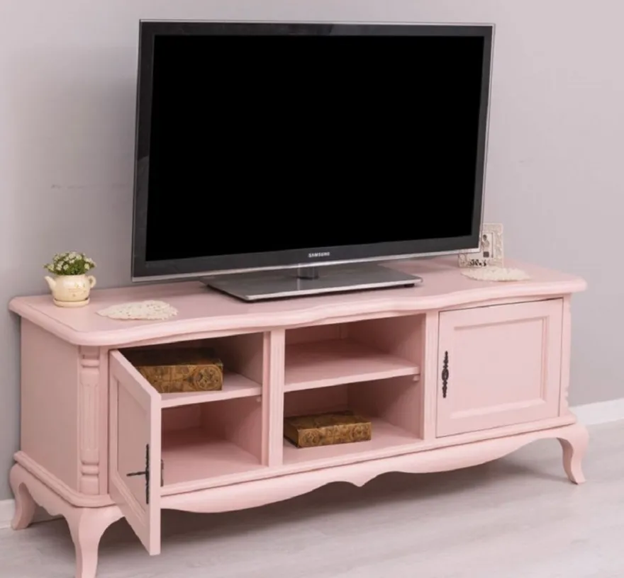 Casa Padrino Landhausstil TV Schrank Rosa 158 x 48 x H. 60 cm - Massivholz Sideboard - Landhausstil Wohnzimmer Möbel