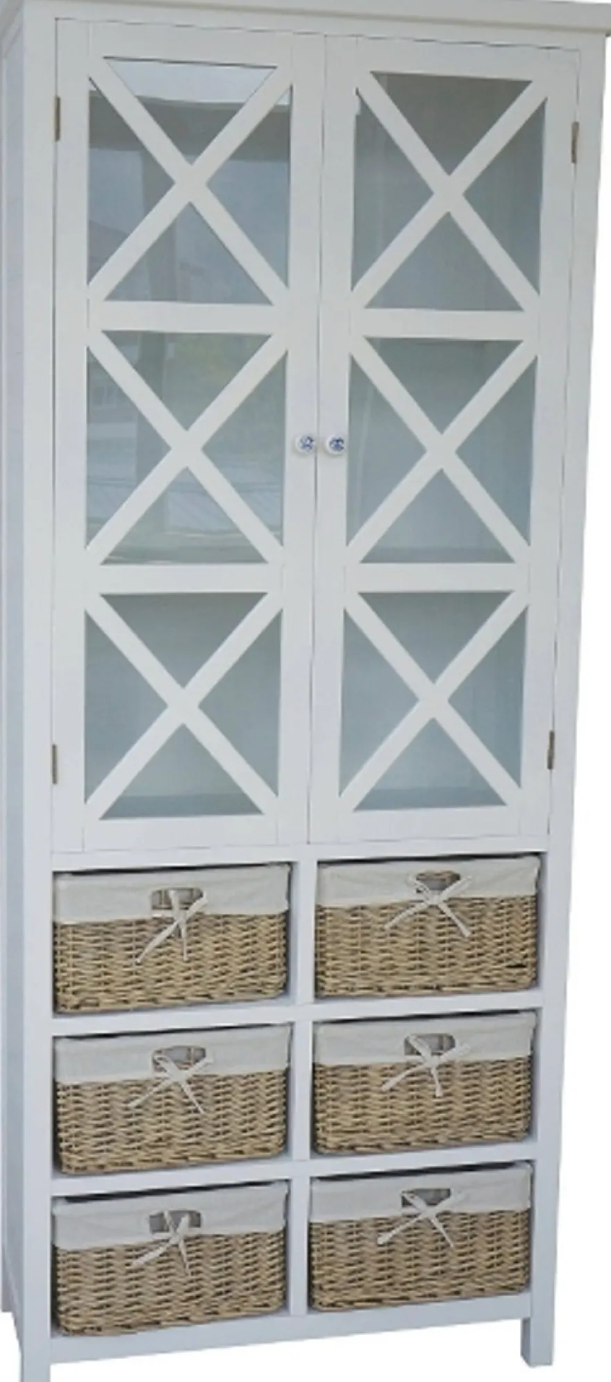 Casa Padrino Landhausstil Vitrine im maritimen Stil Weiß / Naturfarben 86 x 38 x H. 204 cm
