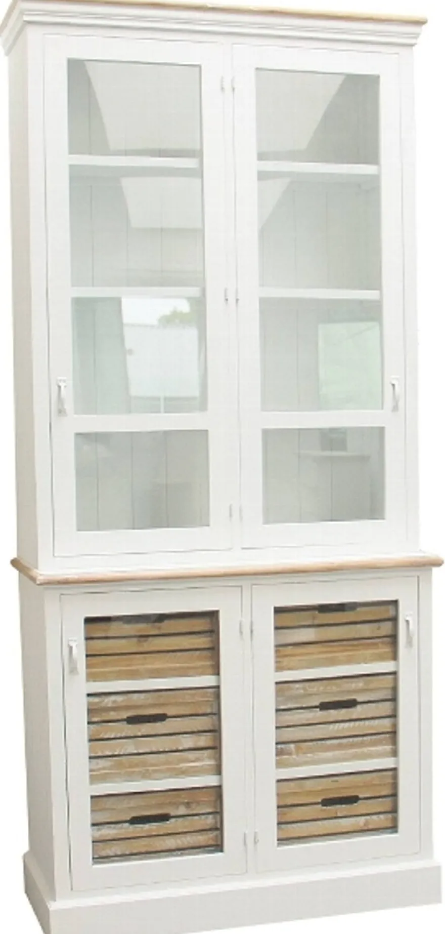 Casa Padrino Landhausstil Vitrinenschrank, Antik Weiß / Naturfarben, 93 x 40 x H. 200 cm