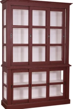 Casa Padrino Landhausstil Vitrinenschrank Antik Bordeauxrot / Weiß 151 x 47 x H. 220 cm - Wohnzimmerschrank mit 6 Schiebetüren