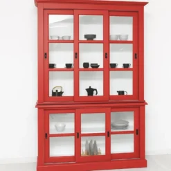 Casa Padrino Landhausstil Vitrine mit 6 Schiebetüren Rot / Weiß 151 x 47 x H. 220 cm