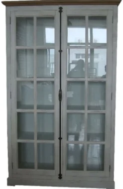 Casa Padrino Landhausstil Vitrine aus Paulownia-Holz in Antik Weiß und Naturfarben 136 x 43 x H. 222 cm