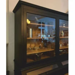 Casa Padrino Landhausstil Vitrine Schwarz / Naturfarben 195 x 70 x H. 223 cm