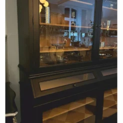 Casa Padrino Landhausstil Vitrine Schwarz / Naturfarben 195 x 70 x H. 223 cm