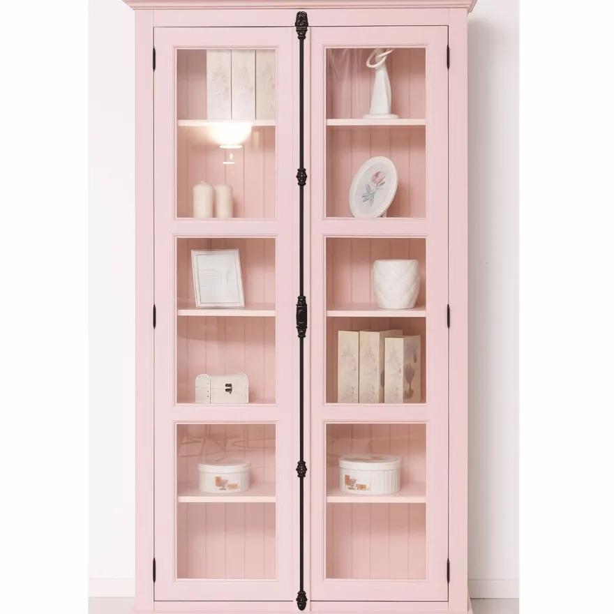 Casa Padrino Landhausstil Vitrine mit 2 Glastüren Rosa H. 210 cm - Landhausstil Möbel