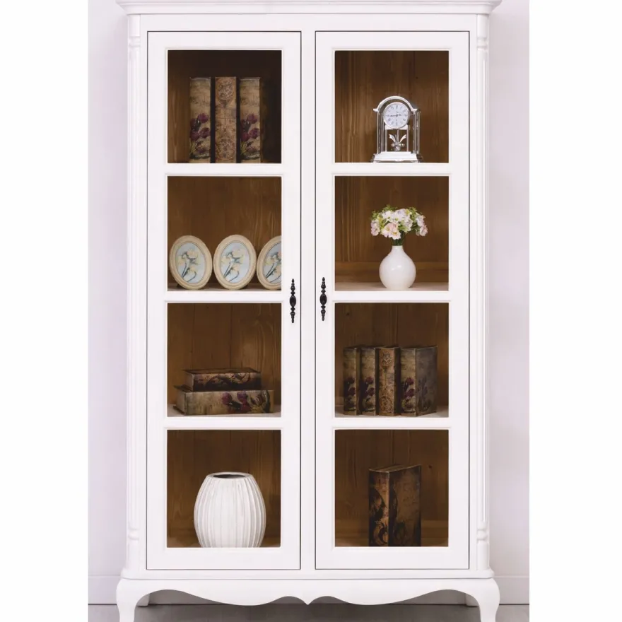 Casa Padrino Landhausstil Vitrine mit 2 Glastüren Weiß / Braun 112 x 49 x H. 190 cm