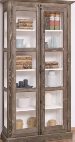 Casa Padrino Landhausstil Vitrine Braun / Weiß 109 x 40 x H. 210 cm - Massivholz Schrank mit 2 Glastüren - Vitrinenschrank - Landhausstil Möbel