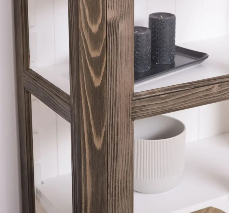 Casa Padrino Landhausstil Vitrine Braun / Weiß 109 x 40 x H. 210 cm - Massivholz Schrank mit 2 Glastüren - Vitrinenschrank - Landhausstil Möbel