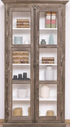 Casa Padrino Landhausstil Vitrine Braun / Weiß 109 x 40 x H. 210 cm - Massivholz Schrank mit 2 Glastüren - Vitrinenschrank - Landhausstil Möbel
