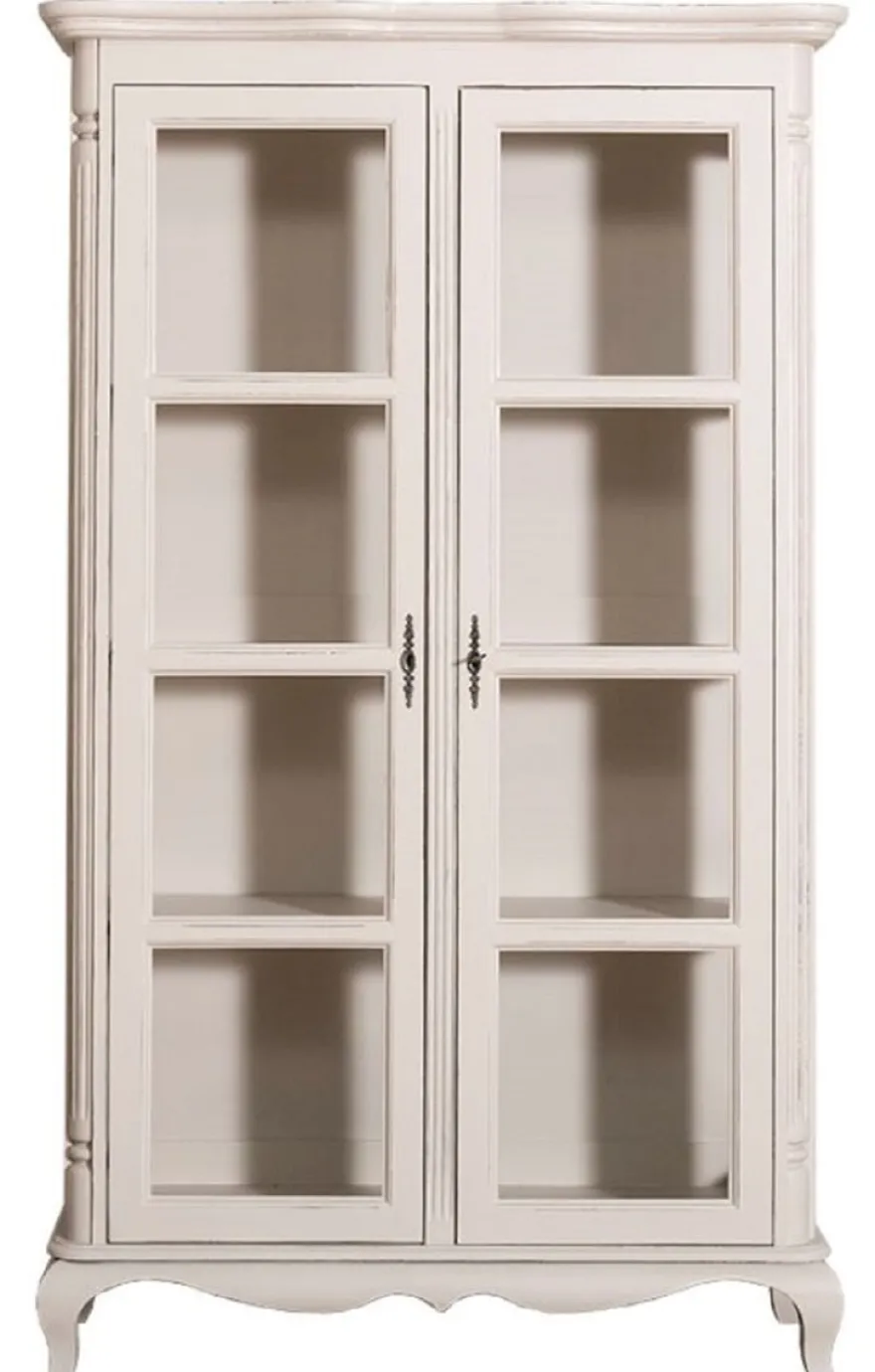 Casa Padrino Landhausstil Vitrinenschrank Antik Hellgrau 112 x 49 x H. 190 cm - Massivholz Wohnzimmerschrank mit 2 Glastüren