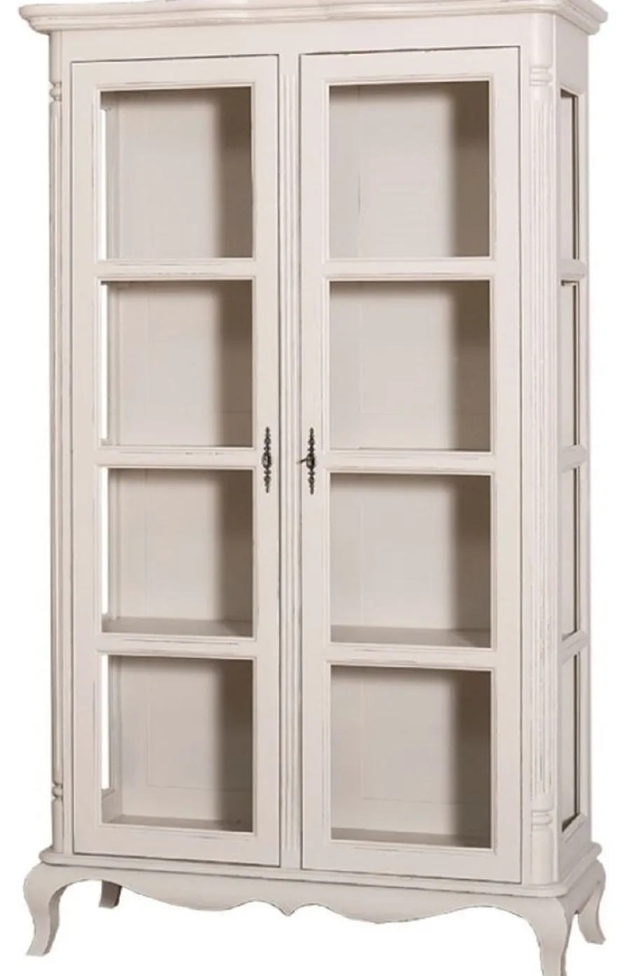 Casa Padrino Landhausstil Vitrinenschrank Antik Hellgrau 112 x 49 x H. 190 cm - Massivholz Wohnzimmerschrank mit 2 Glastüren