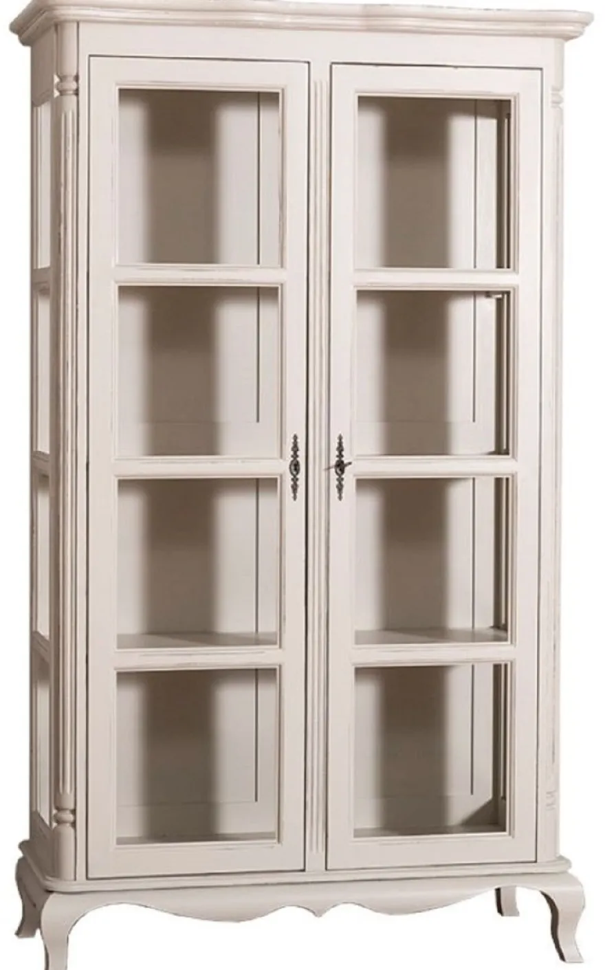 Casa Padrino Landhausstil Vitrinenschrank Antik Hellgrau 112 x 49 x H. 190 cm - Massivholz Wohnzimmerschrank mit 2 Glastüren