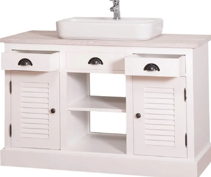 Casa Padrino Landhausstil Waschbeckenschrank Weiß / Hellgrau 120 x 51 x H. 75 cm - Waschtisch mit 2 Türen und 3 Schubladen