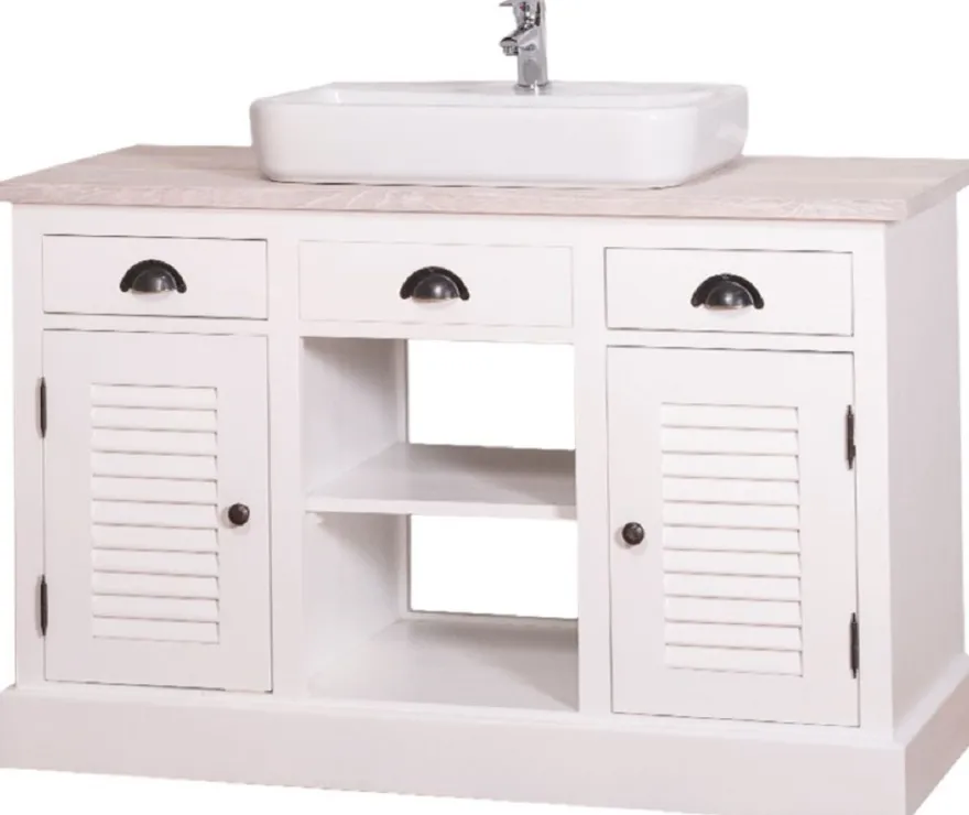 Casa Padrino Landhausstil Waschbeckenschrank Weiß / Hellgrau 120 x 51 x H. 75 cm - Waschtisch mit 2 Türen und 3 Schubladen