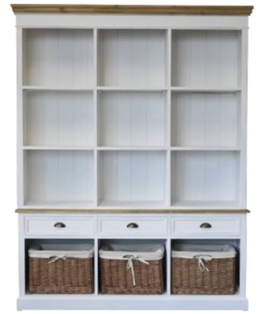 Casa Padrino Landhausstil Wandschrank aus Paulownia-Holz und MDF in Antik Weiß / Braun 160 x 40 x H. 206 cm