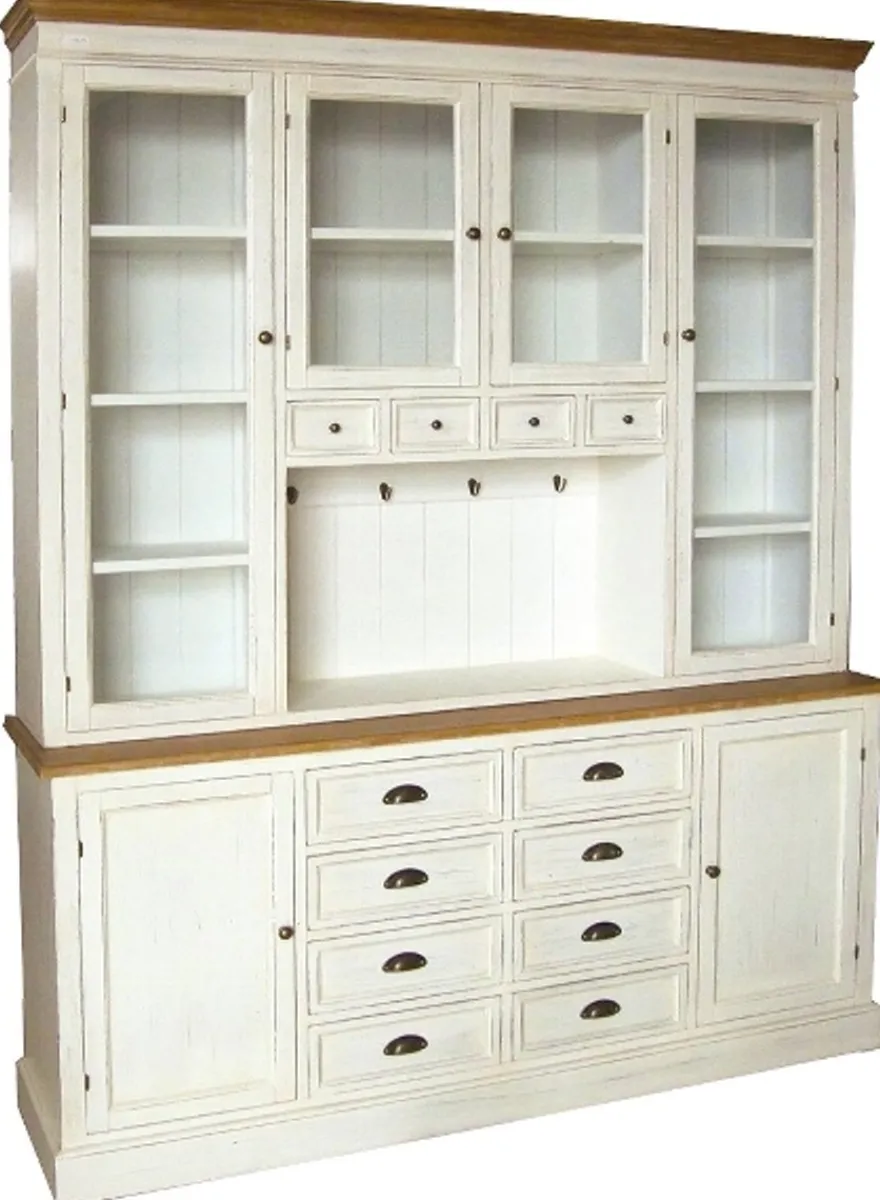Casa Padrino Landhausstil Wandschrank Küchenschrank Antik Weiß / Braun 160 x 43 x H. 220 cm