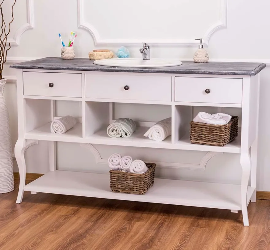 Casa Padrino Landhaus Stil Waschschrank Waschtisch Ohne Waschbecken Grau / Weiss - Bad Schrank