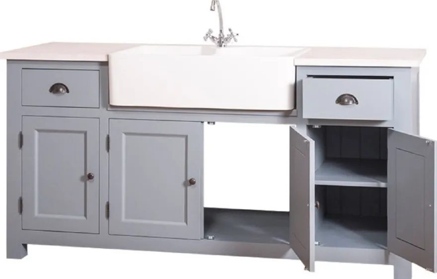 Casa Padrino Landhausstil Waschbeckenschrank Blau / Weiß 180 x 65 x H. 90 cm - Waschtisch mit 4 Türen und 2 Schubladen