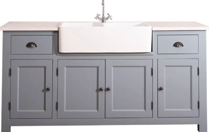 Casa Padrino Landhausstil Waschbeckenschrank Blau / Weiß 180 x 65 x H. 90 cm - Waschtisch mit 4 Türen und 2 Schubladen
