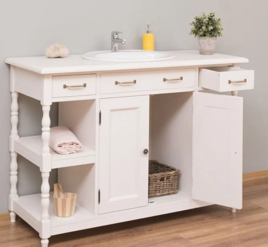 Casa Padrino Landhausstil Waschtisch Weiß 128 x 54 x H. 91 cm - Massivholz Waschbeckenschrank - Landhausstil Badezimmer Möbel